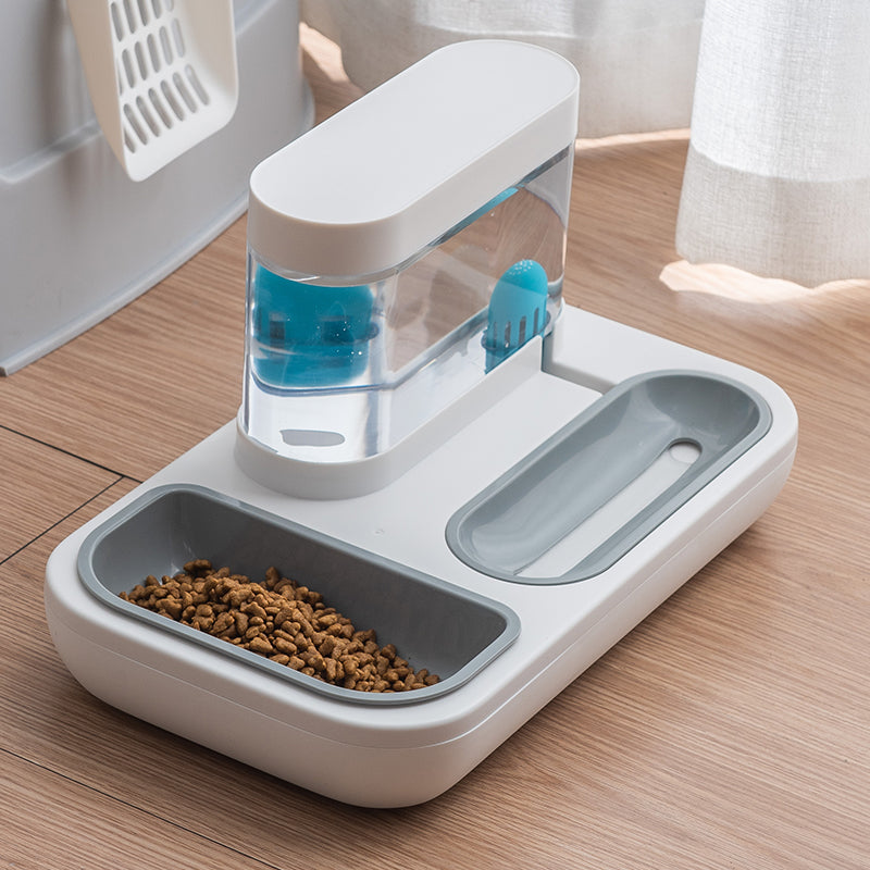Cat Feeder - Automatic Double Bowl Water Dispenser - White  Blue - 1500ml