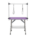 Dog Grooming Table - Foldable 42" Stainless Steel Frame with Adjustable Arm & Storage Basket - Purple