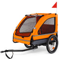 Dog Bike Trailer - Foldable Steel Pet Cart with Quick Release Wheels & Non-Slip Floor - Orange - 59x30x34"
