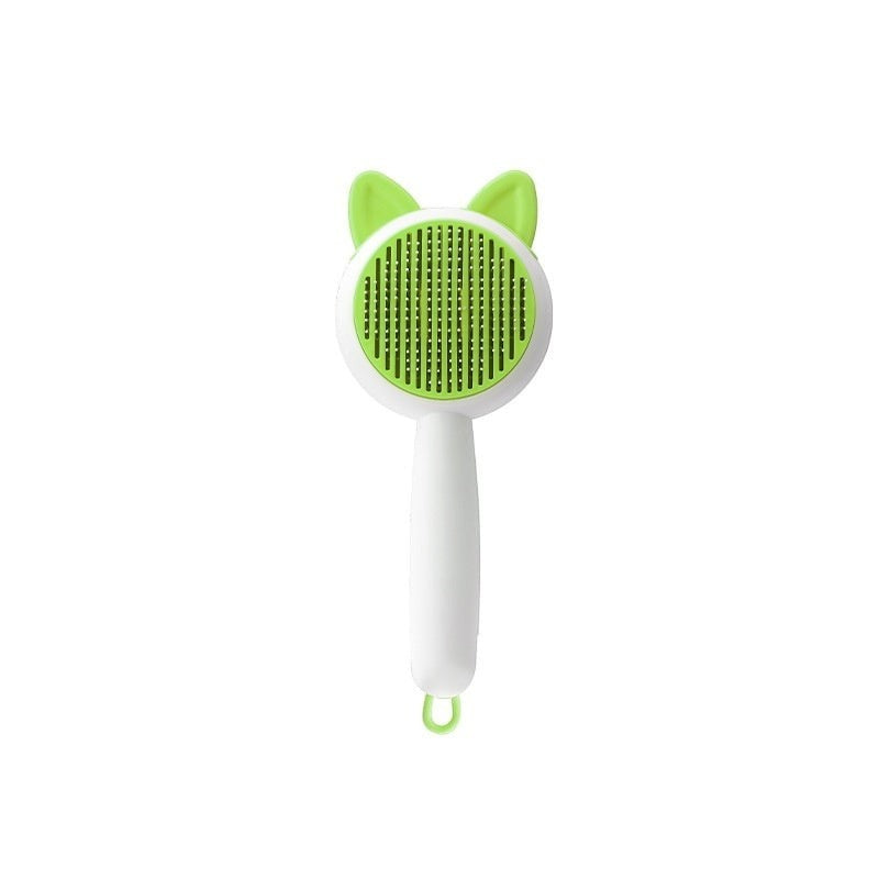 Peigne de toilettage pour animaux de compagnie PetVast vert et blanc avec des oreilles de chat, en PP, TPR et acier inoxydable.