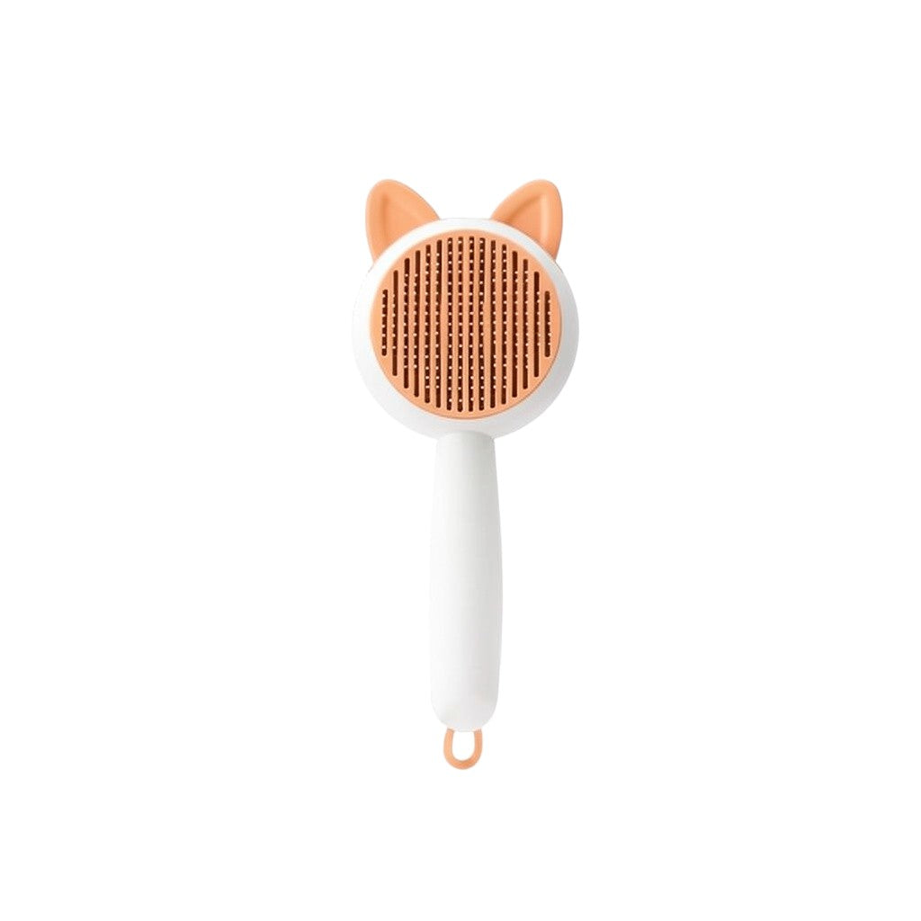 Peigne de toilettage pour animaux de compagnie PetVast blanc verdâtre et orange avec des oreilles de chat vertes, en PP, TPR et acier.