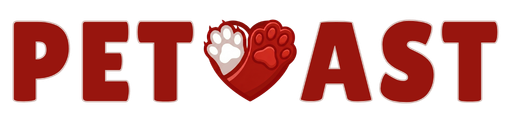 Logo of PETAST with a red heart and paw print design on a white background