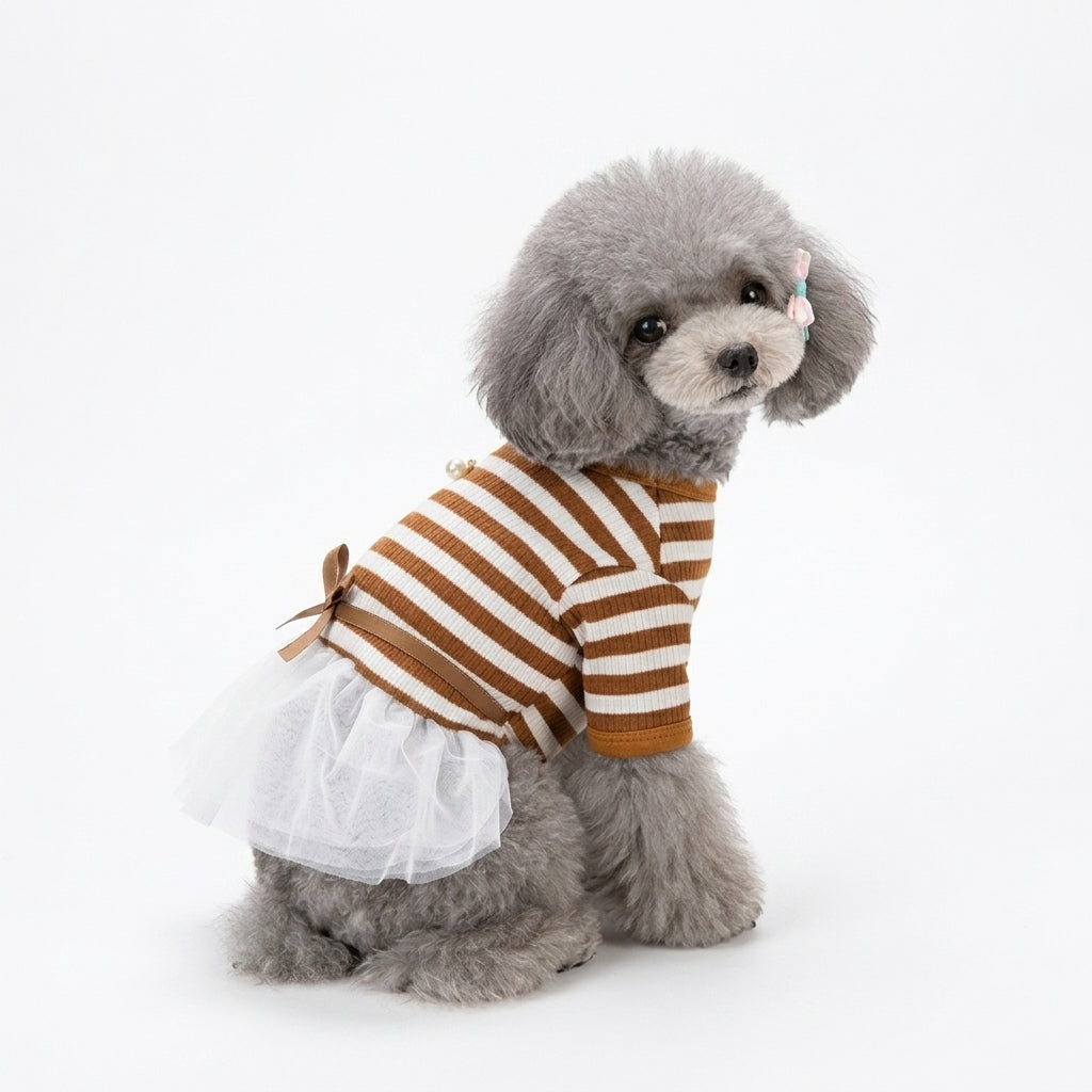 Pet Skirt - Teddy Bear Style - Coffee / Navy Blue - XS to XL - Petvast