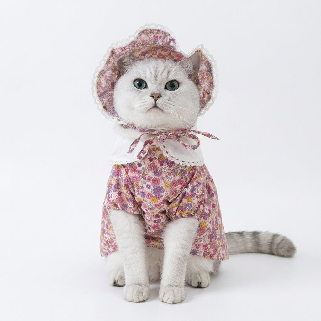 Cat Dress - Cotton Floral Lace Princess - Floral Suit - XS to XL
