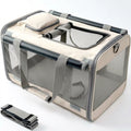 Pet Carrier Bag - PU Leather 5-Side Breathable Large Capacity - Beige